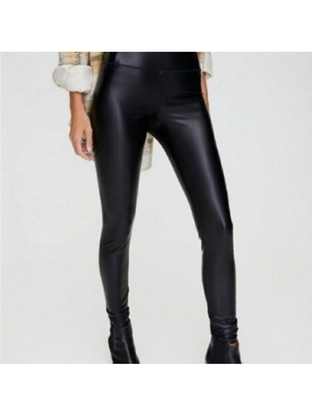 7 For All Mankind Biker Faux Leather Black Ankle Pull On Pants Leggings L H9